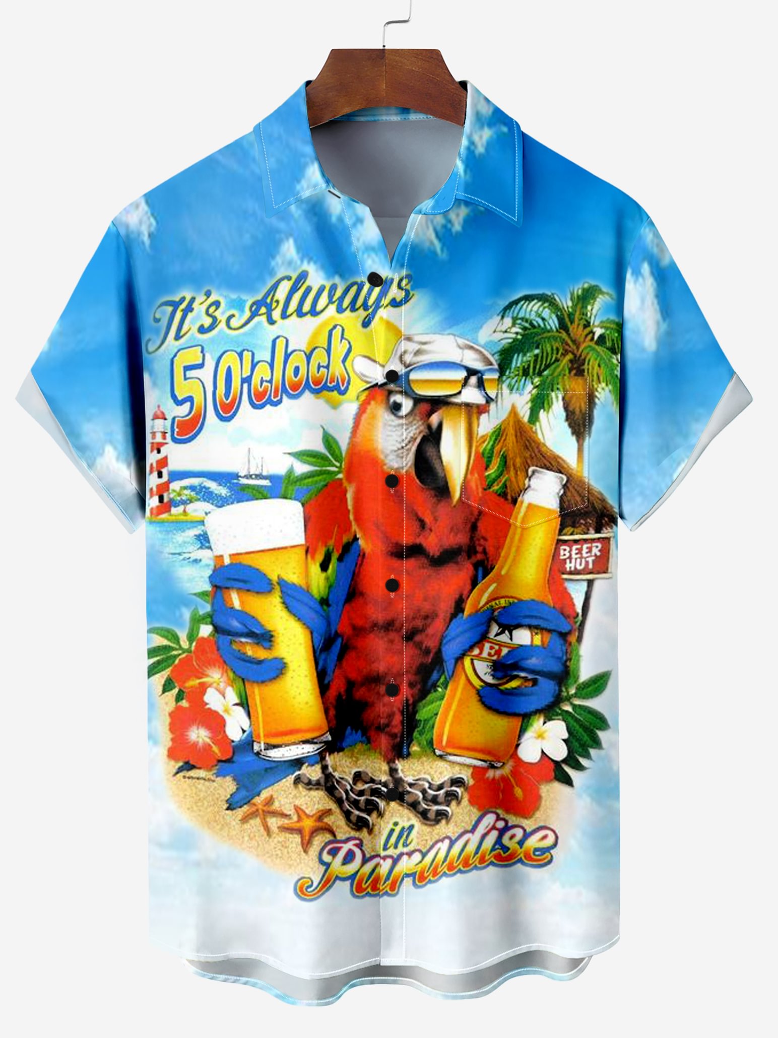 Men's Comfortable Hawaii Vacation Beer Cartoon Print Shirt PLUSCLOTHESMAN