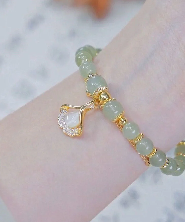 Brief Cyan Sterling Silver Overgild Jade Zircon Bilayer Charm Bracelet