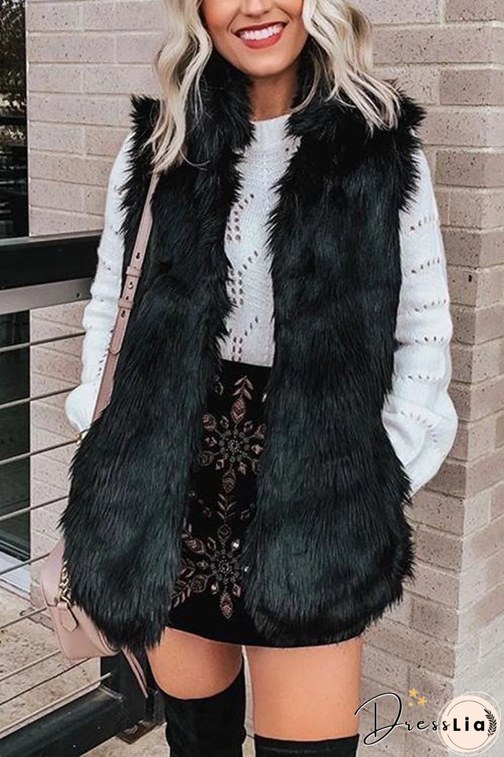 Pockets Sleeveless Faux Fur Vest