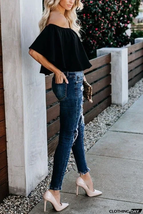 Off Shoulder Ruffles Casual Blouse Top