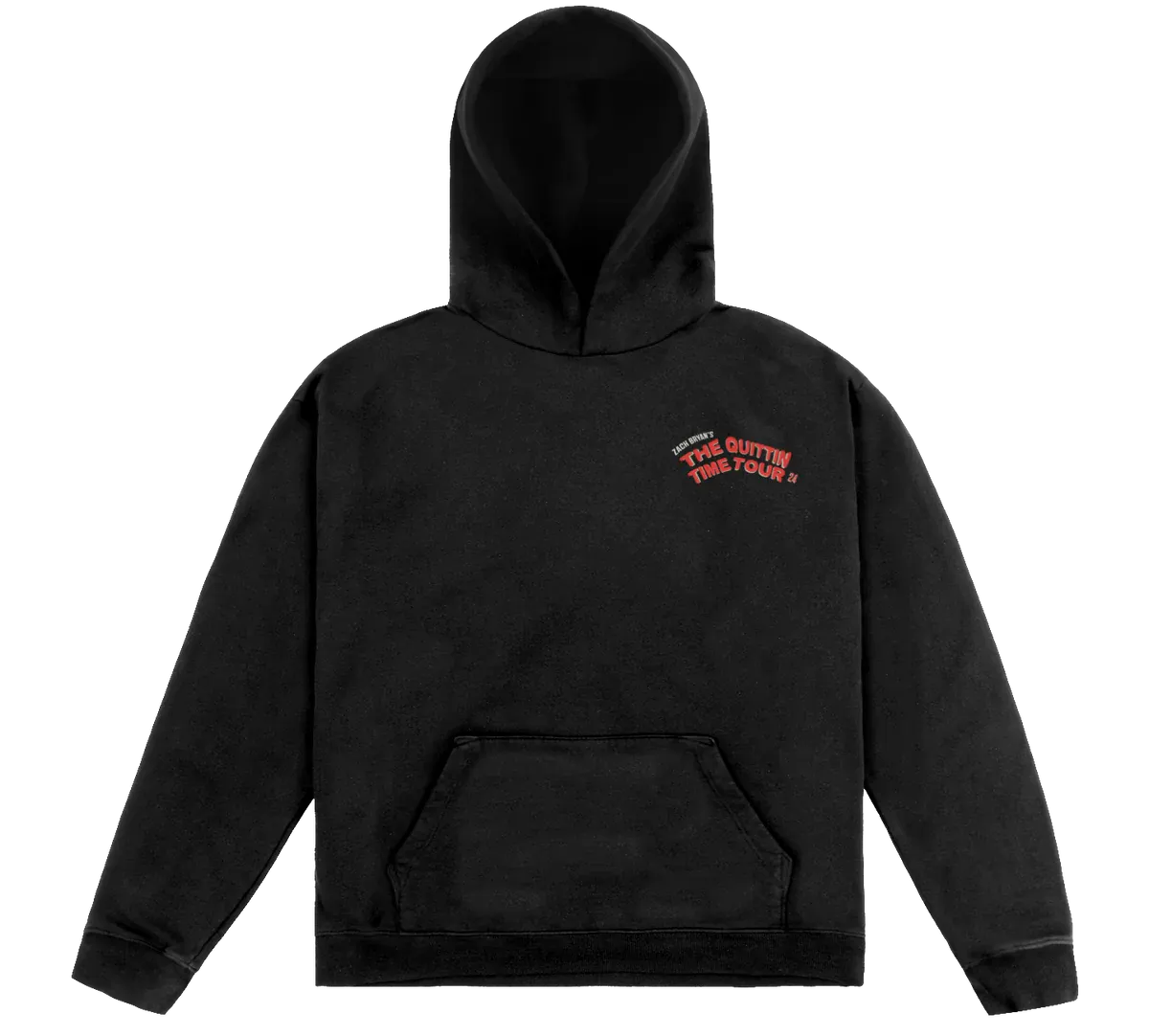 "zach bryan quittin time tour hoodie black front chest text"