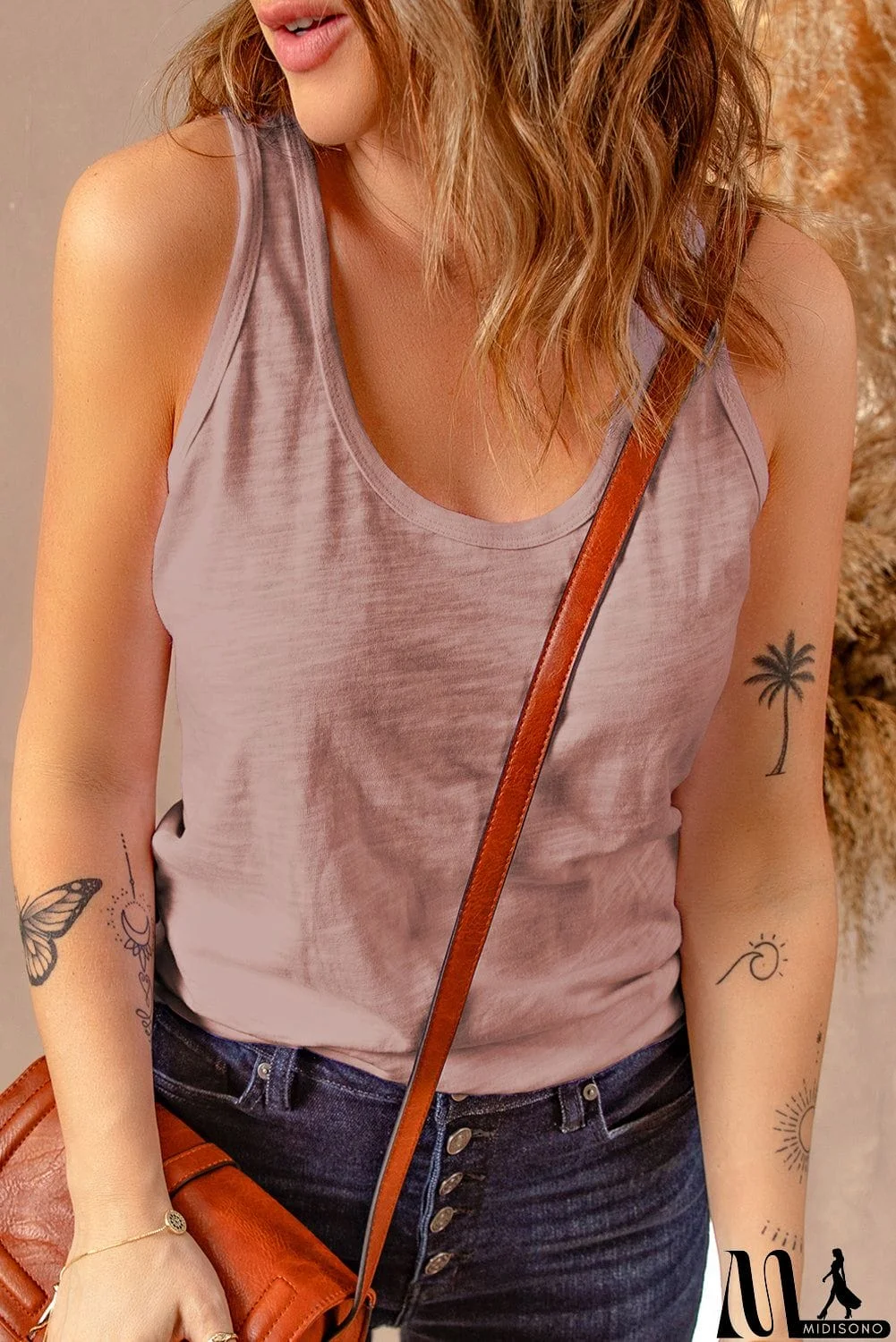 MidiSono - Women Pink Racerback Tank Top