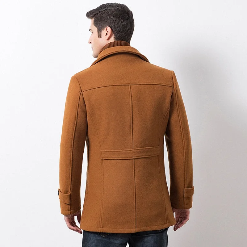 Huiketi Men's Casual Wool Trench Coat Fashion Business Medium Solid Thicken Slim Windbreaker Overcoat Jacket Male Plus Size 5XL