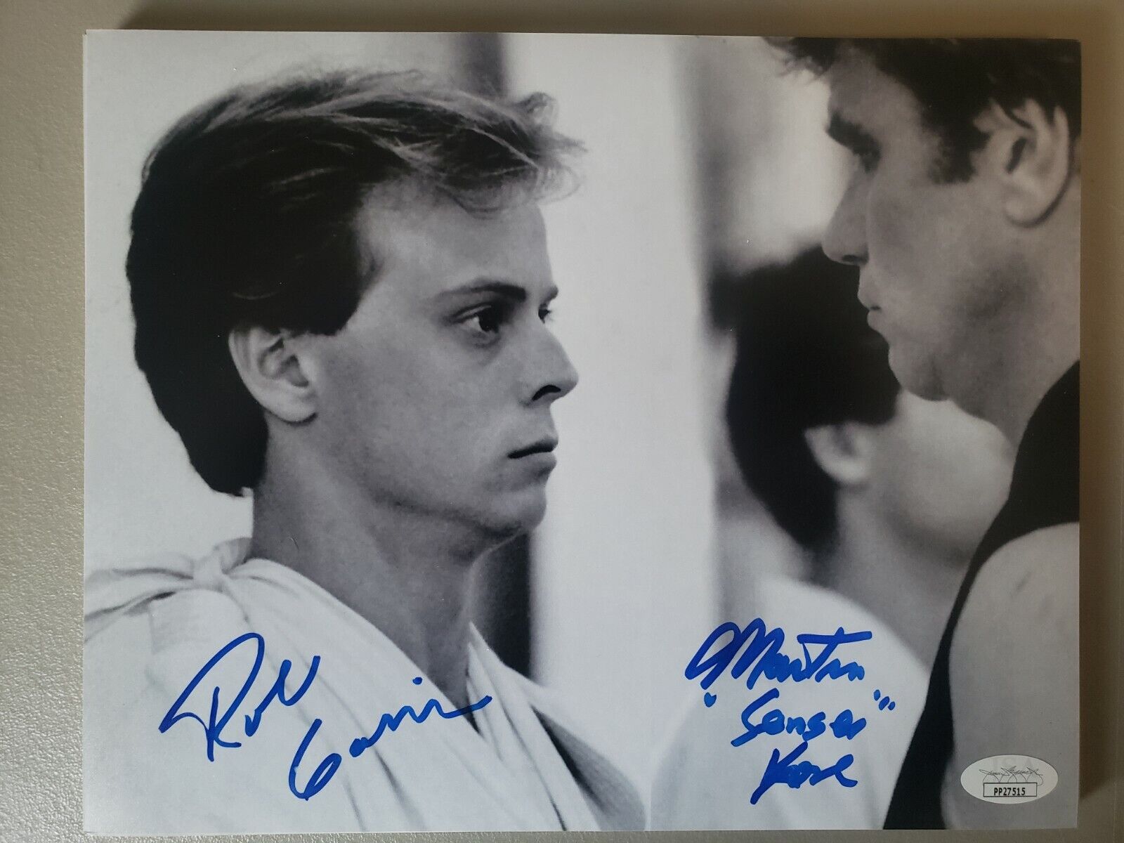 8X10 Autographed by Rob Garrison and Martin Kove in The Karate Kid. JSA