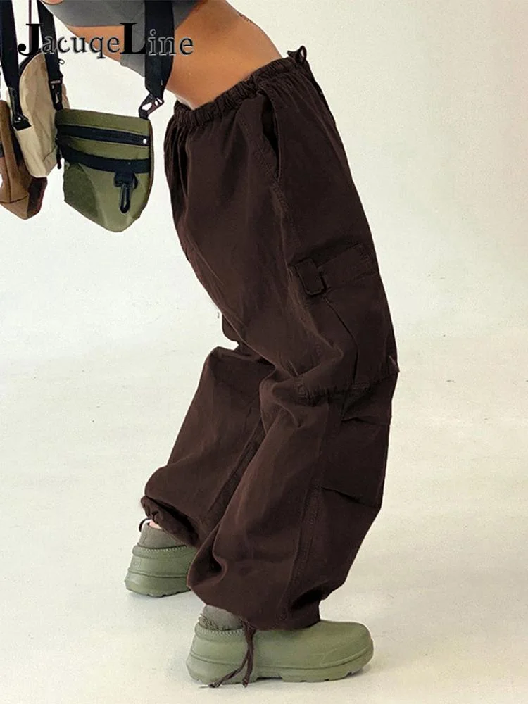 Jacqueline 2022 Drawstring Baggy Y2K Cargo Pants Women Low Waist Sweatpant Trousers Vintage Street Pockets Wide Leg Joggers Pant