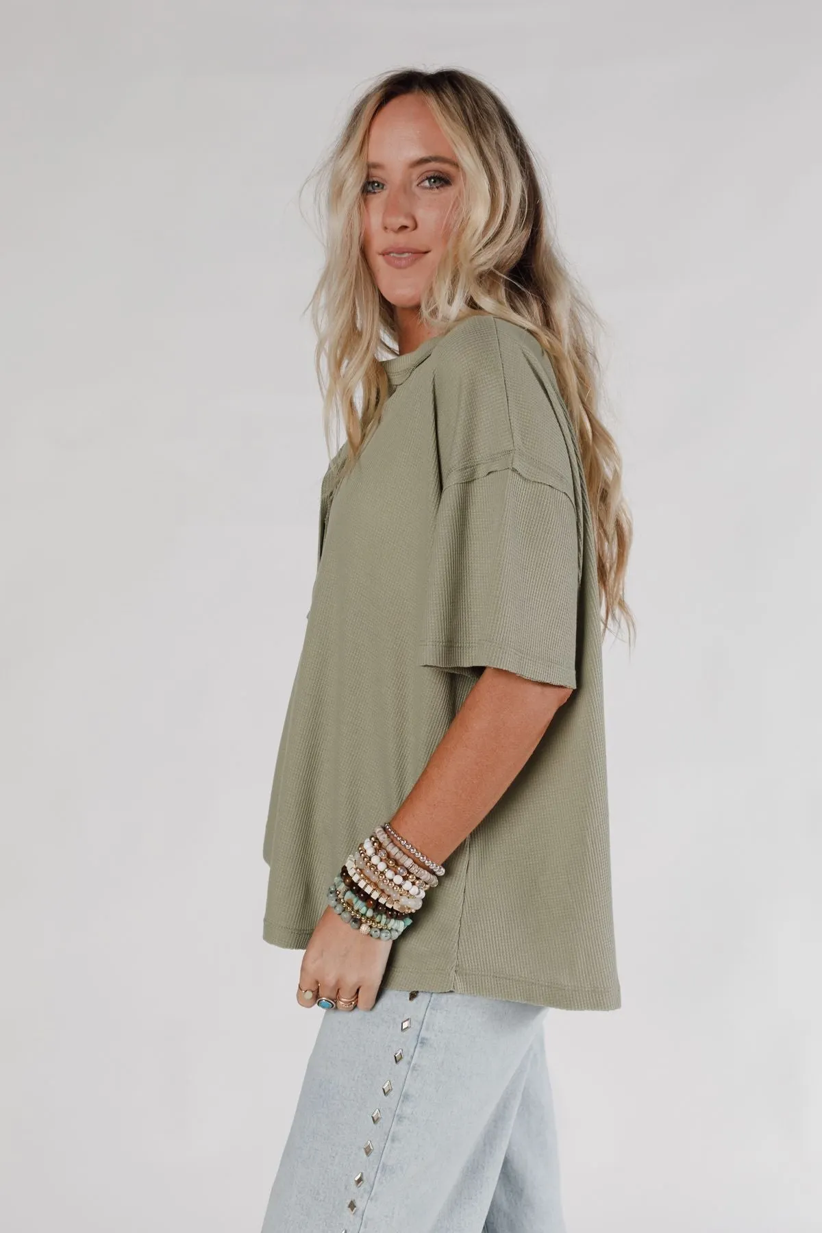 The Nest Soft Plume Henley Top - Sage