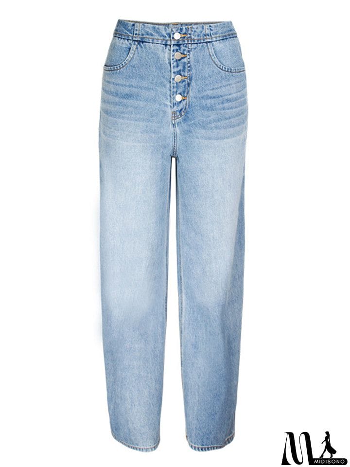 MidiSono - Youth Campus Style Extra Loose Straight-Leg Light Blue Denim Jeans for Women