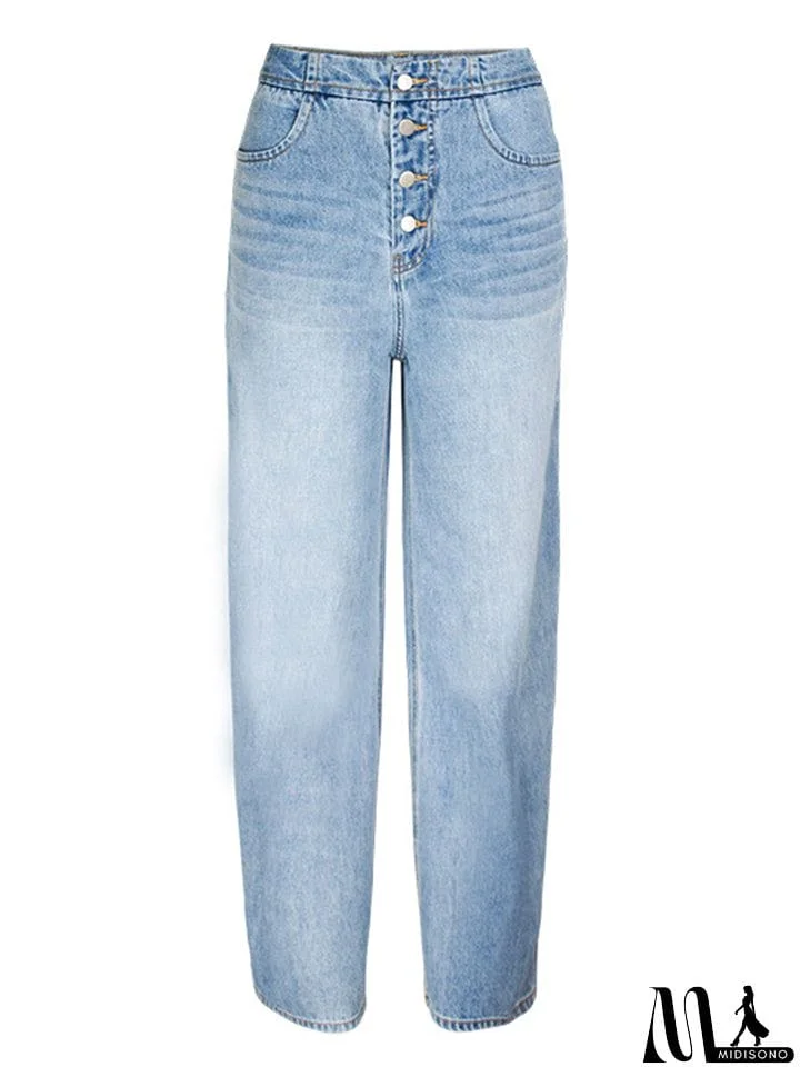 MidiSono - Youth Campus Style Extra Loose Straight-Leg Light Blue Denim Jeans for Women