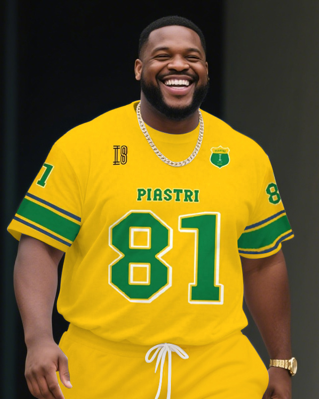 Men's Plus Size Oscar Piastri Australian GP McLaren F1 Football Jersey T-Shirt Shorts Suit