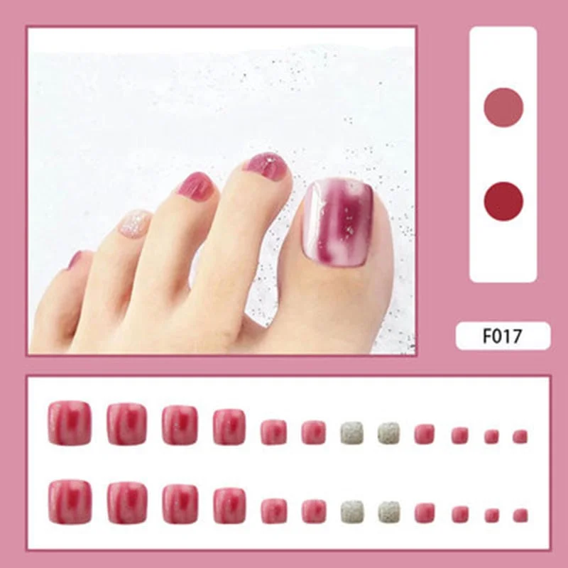 24pcs Purple False Toe Nails Summer Full Cover Wearing Toe Nail Art Pattern Removable Nail Stickers With Glue-Nail Inspo