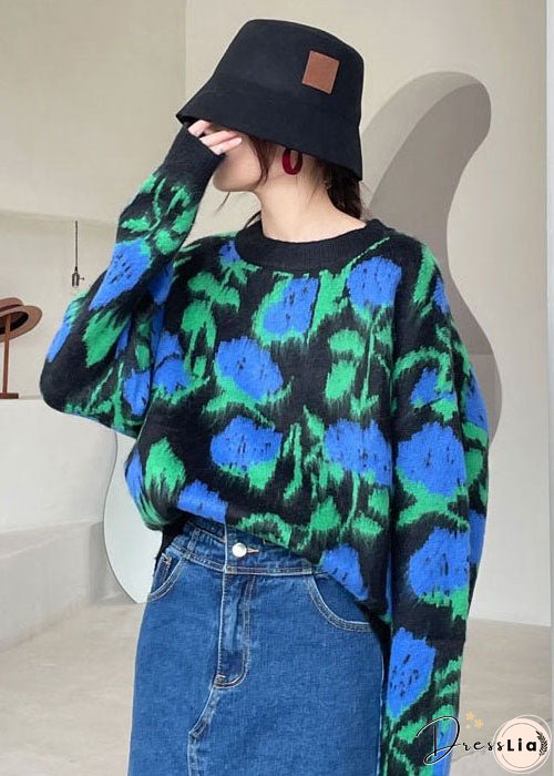 Plus Size Green O-Neck cozy Knit Winter sweaters