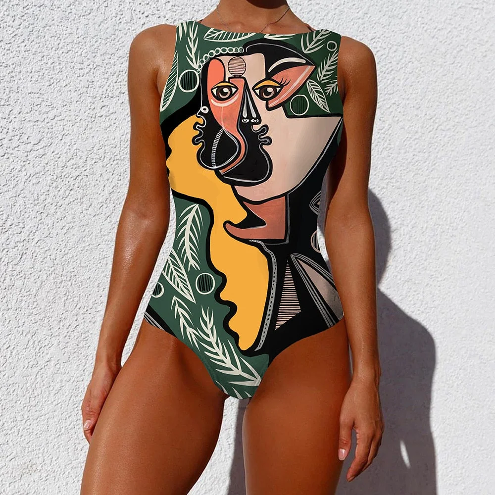 Sexy Print One Piece 2022 Swimsuit Closed Large Size Swimwear Push Up Women Flower Vintage Body Swim Beach Pool Bathing Suit