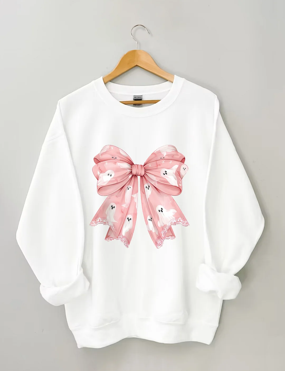 Pink Ghost Bow Coquette Halloween Sweatshirt