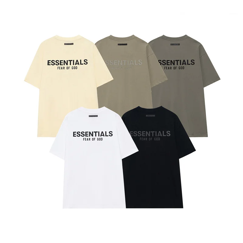 FOG ESSENTIALS Double-thread Letter Back Solid Silicone Unisex Short Sleeve T-Shirt