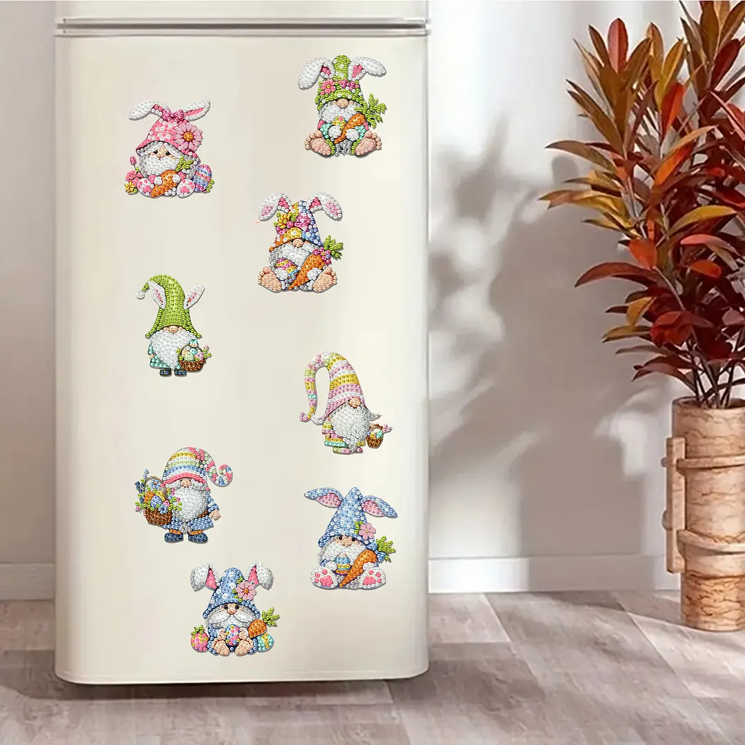 8pcs Easter Goblin Bunny 2D Acrylic DIY Diamond Painting Magnetic Refrigerator Sticker Set Special-Shaped Diamond Fridge Magnet Refrigerator Sticker Crystal Art Craft for Adults Home Decors