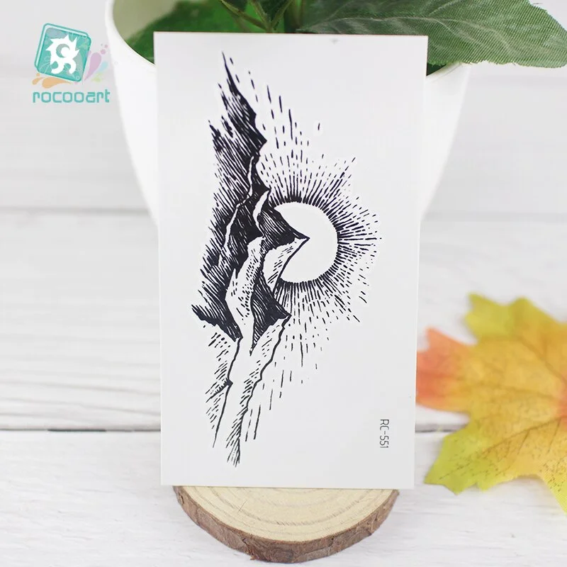 Free Shipping Planet Sun Mountain Pine Tree Temporary Tattoos Sticker Triangle Wave Tattoo Body Art Arm Black Small Fake Tattoo