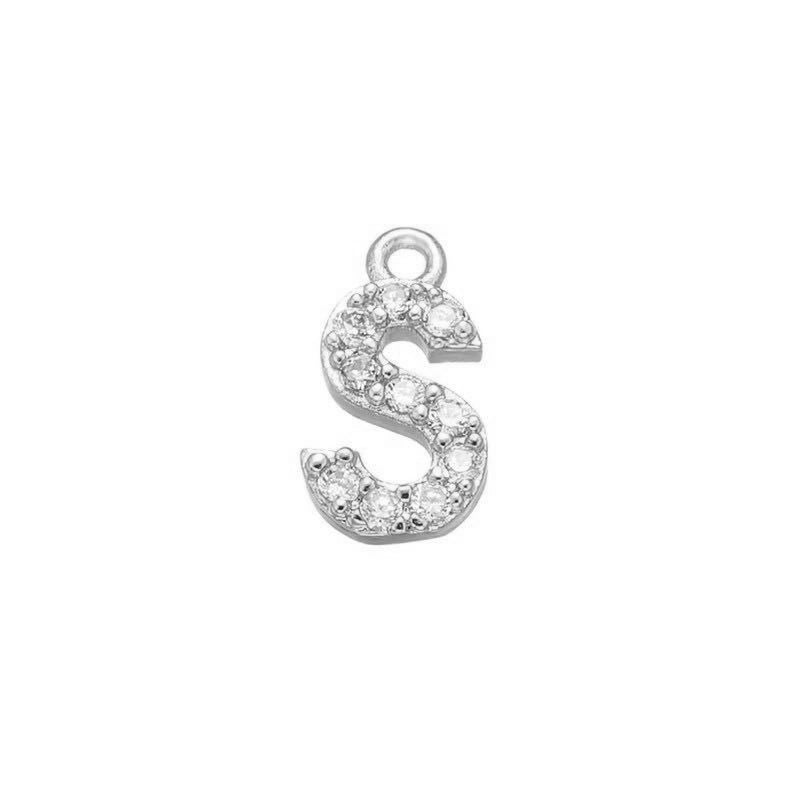 1 Piece 925 Sterling Silver Zircon 22K Gold Plated Rhodium Plated Letter Pendant Charms