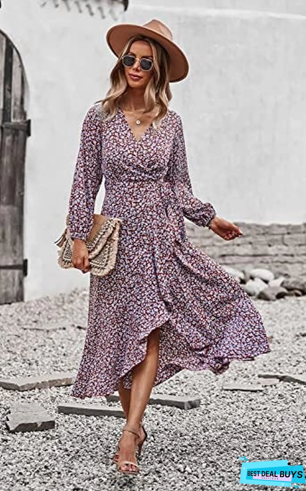 Women's Printed V-Neck Dress