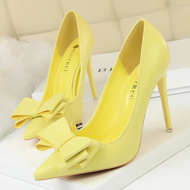 BIGTREE Shoes Bow-knot Pumps Women High Heels 2022 Fashion Women Heels Lady Stiletto Shoes Wedding Shoes Classic Pumps Footwear