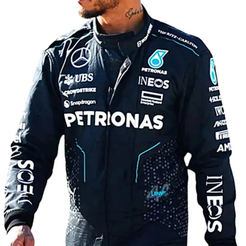 Men's Black One-Piece Racing Print Jumpsuit