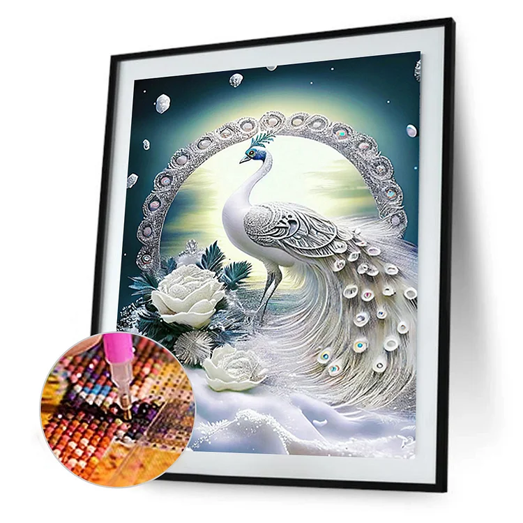 Diy 5d Large Size Master Advanced Flower White Peacock Symbol Holy Diamond  Painting Set Adult Master