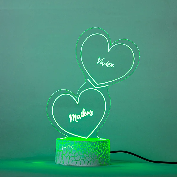 Personalized Heart Night Light Custom 2 Names LED Lamp for Family