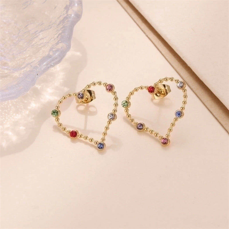 1 Pair Minimalist Heart Shape Heart Plating Inlay Stainless Steel Zircon 18K Gold Plated Ear Studs3