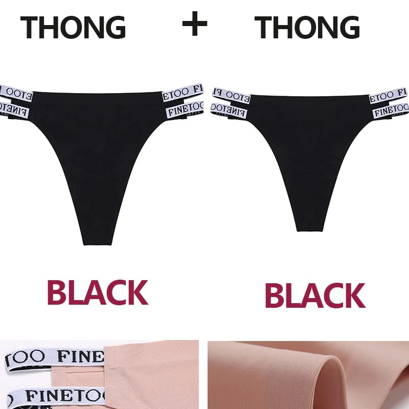 2PCS/Set Seamless Women's Thong Sexy Bikini Underwear G-string Letter Lingerie Femme Low-Rise Panties Ice Silk Women Underpants