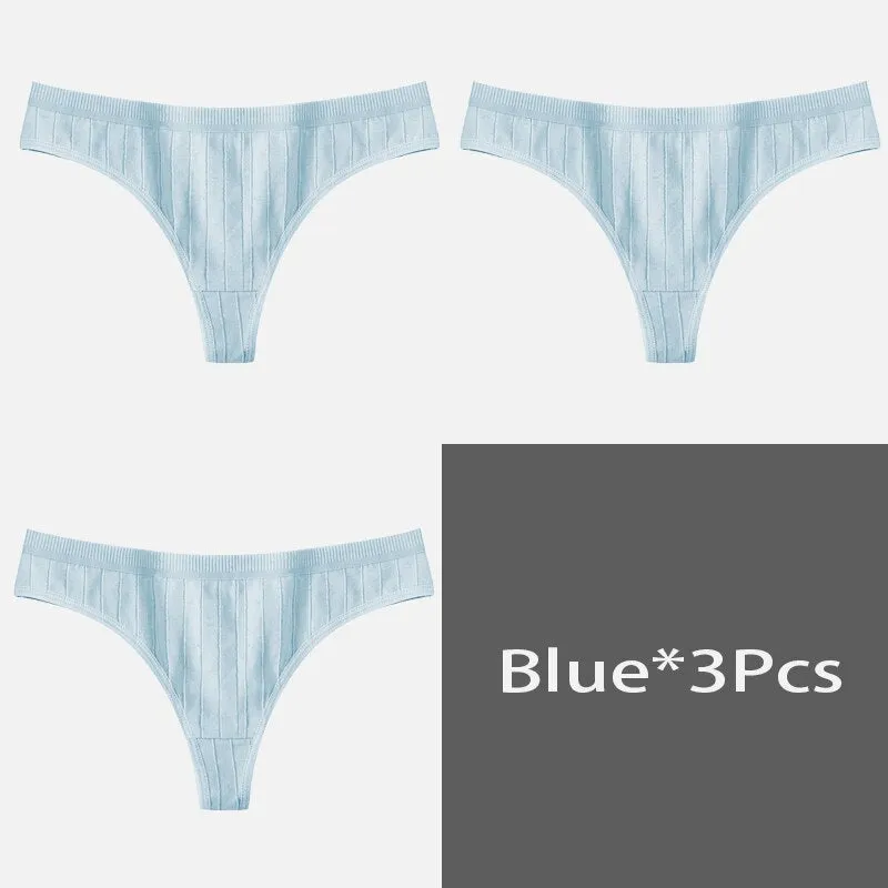 FINETOO Women's Underpants Sexy Lingerie Cotton G-String 3Pcs Panties Comfortable Thong Low-Rise Underwear Women String Intimate