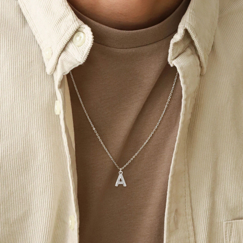 Silver Simple Trend Hot Initial Letter Pendant Stainless Steel Bracelet Men's Necklace