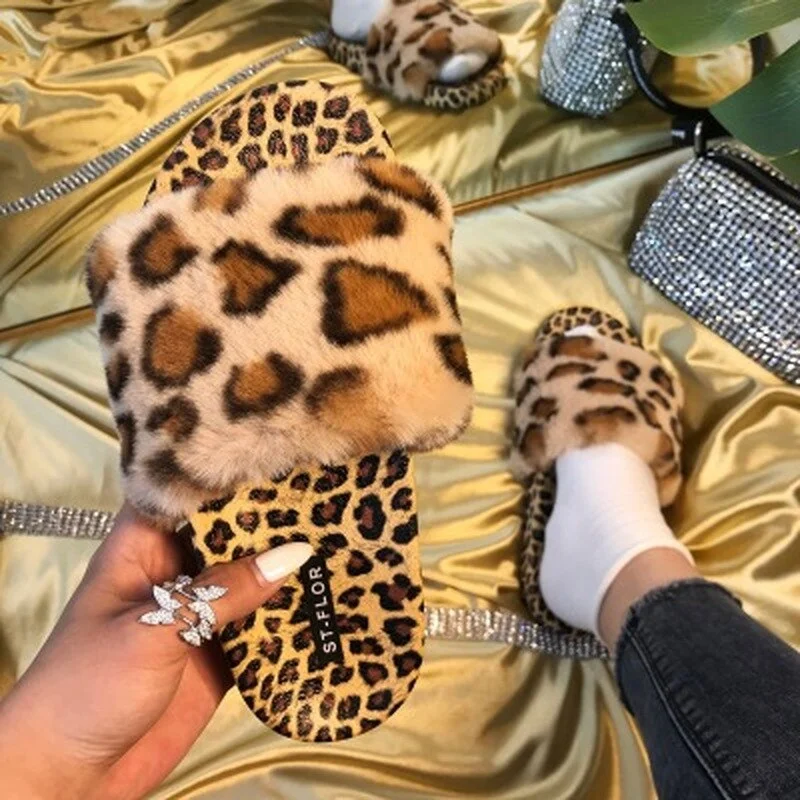 2021 Women Furry Slippers Ladies Shoes Cute Plush Fox Hair Fluffy Sandals Indoor home Fur Slippers Winter Warm Slippers Women