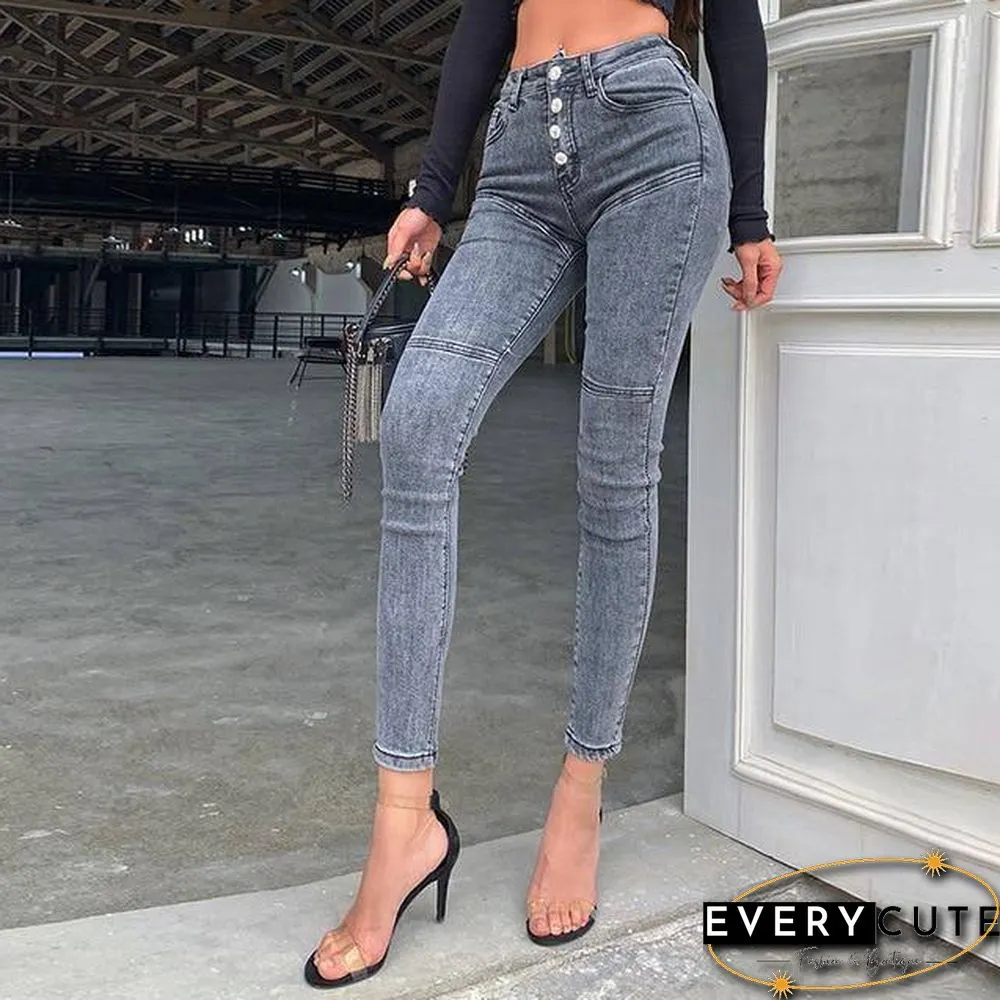 Spring Summer New Jeans Womens High Waist Stretch Hip Slim Fit Skinny Feet Nine Points