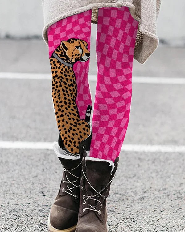 Casual Plaid Cheetah Print Leggings