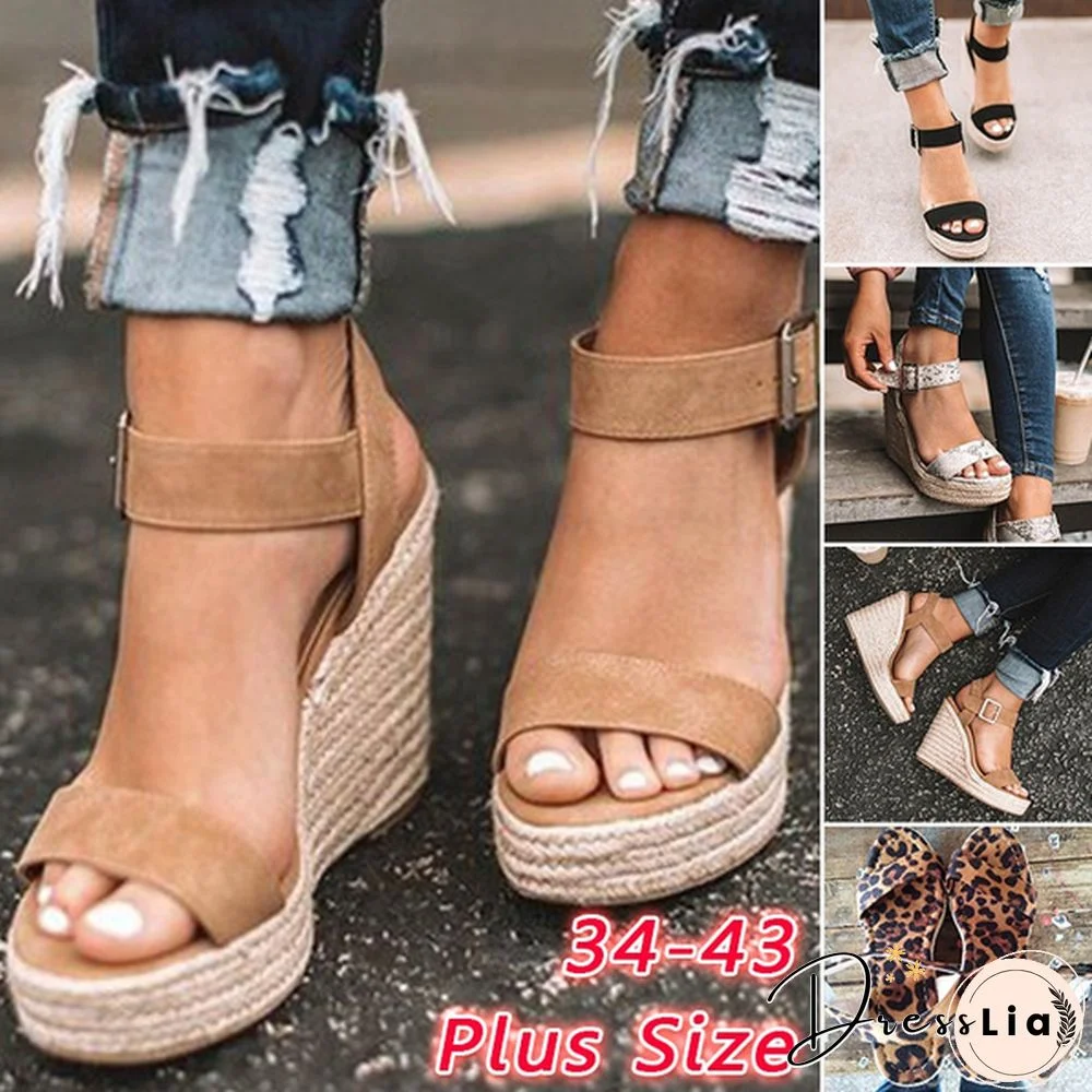 Women's Casual Sandals Fashion Wedge Sandals Open Toe Platform Sandals Ankle Strap Sandals Plus Size 34-43