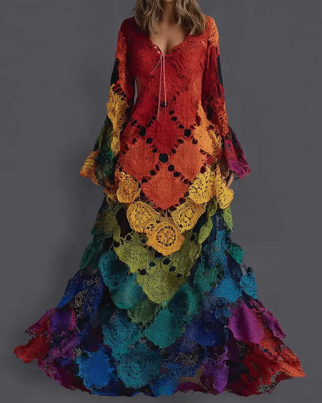 Women's Vibrant Summer Rainbow-Colored Dress 7994