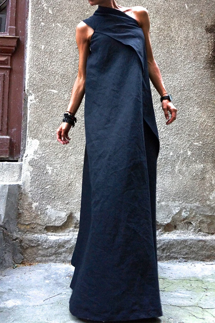 Black Kaftan Linen Dress