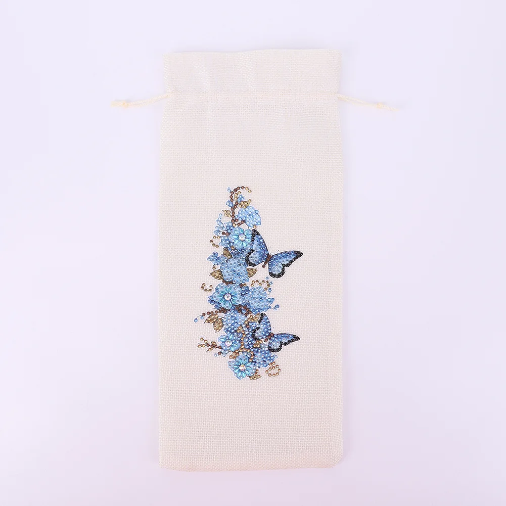 DIY Flower Diamond Painting Burlap Wine Gift Bags Label Liquor Bottle Covers