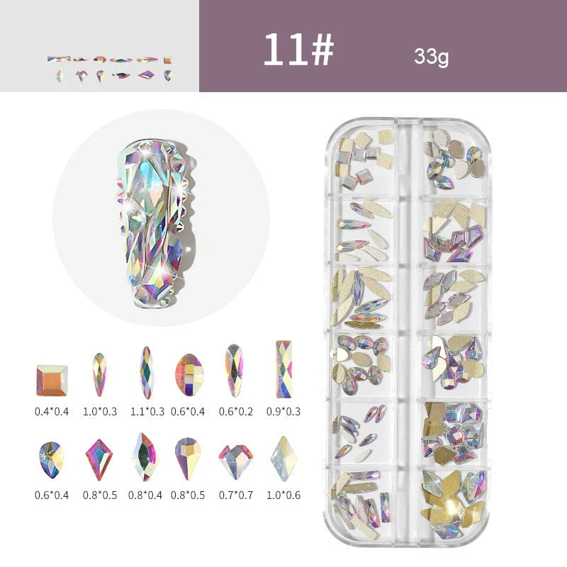 12 Grids/Box Nail Rhinestones 3D Nail Art Decoration Colorful Crystals 3D Nail Sequin Flat Back Stones-Nail Inspo