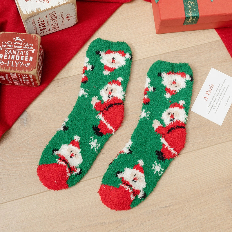 Christmas Socks Women’s Coral Fleece Socks Women’s Carpet Velvet Socks Winter Thickened Floor Sleeping Plush Socks