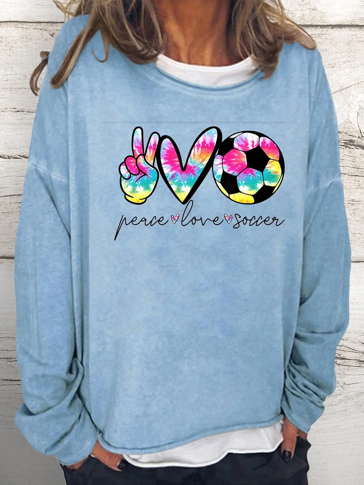 Peace Love Soccer Women Loose Sweatshirt-Annaletters