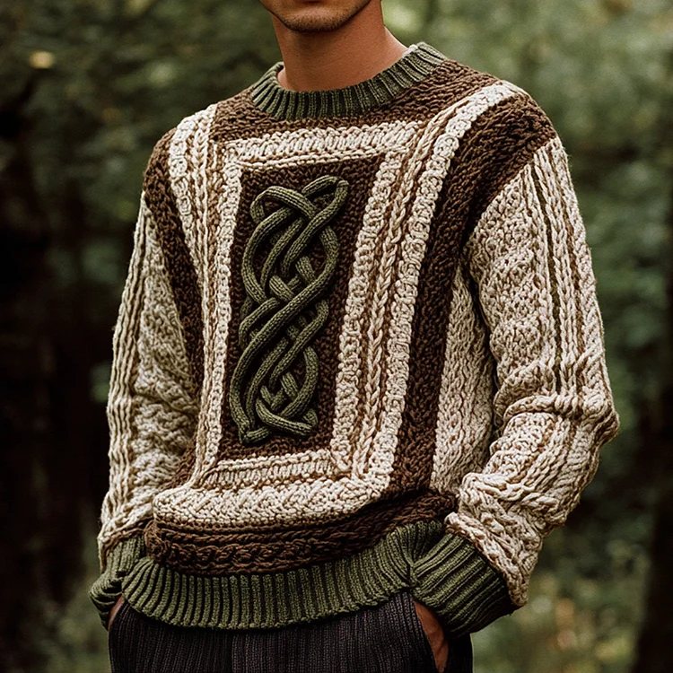 Men's Vintage Chunky Knit Jacquard Aran Sweater
