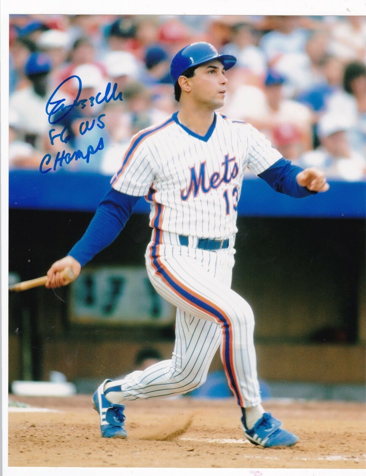 LEE MAZZILLI NEW YORK METS 86 WS CHAMPS ACTION SIGNED 8x10