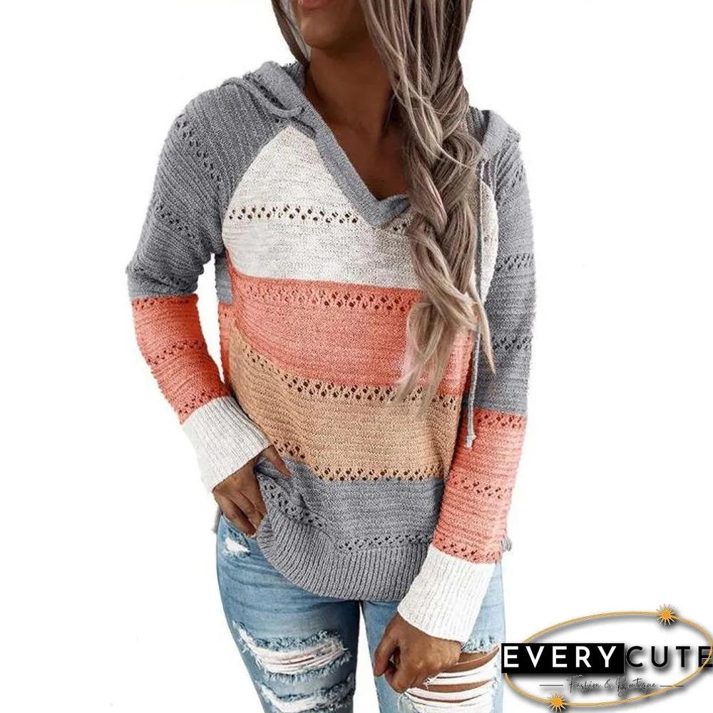 Hollow Knitting Color Joint Knitting Top