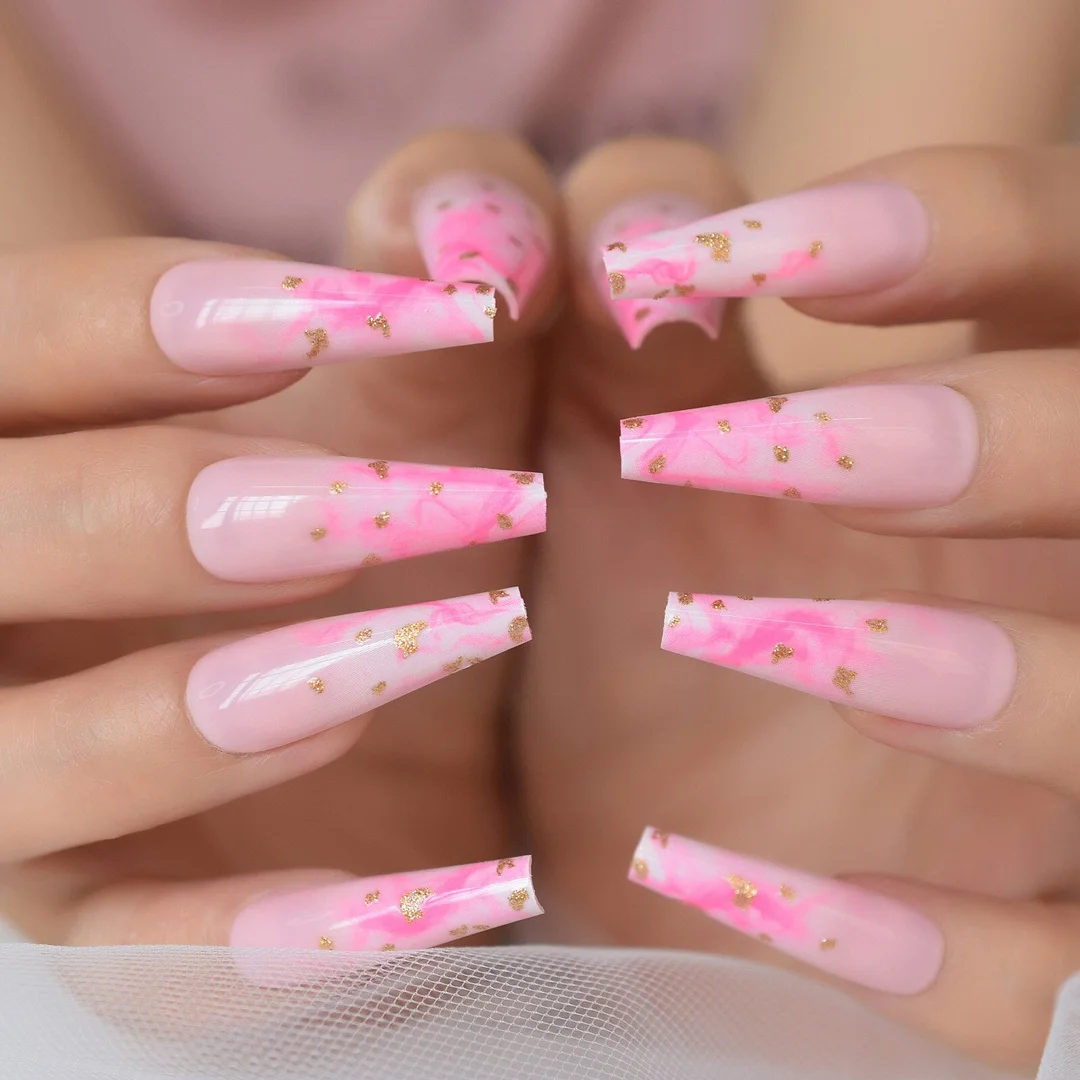 Rose Nails Press On Nails Almond Medium-Short Fingernails Tips Flase Nails Art Suppliying For Professionals EchiQ Nails 24pcs-Nail Inspo