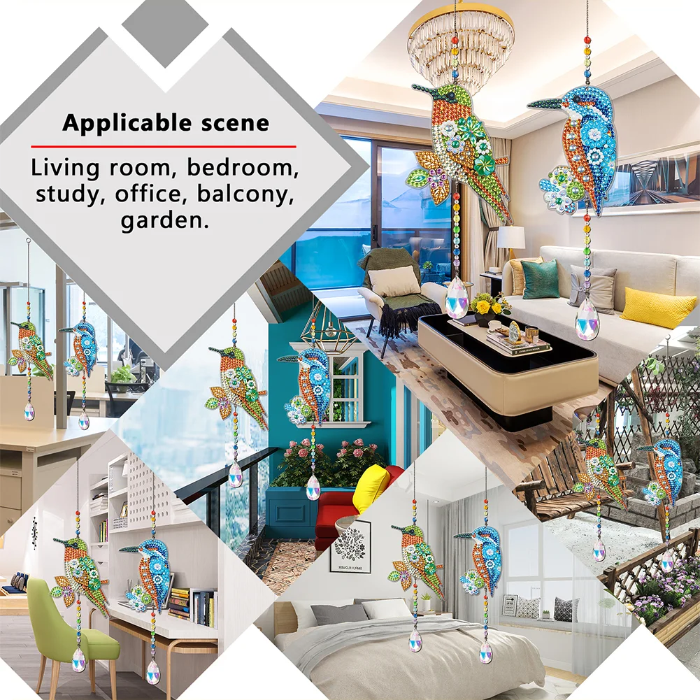 2pcs Crystal Light Catcher Diamond Painting Hummingbird Hanging Decor(Double-Sided)