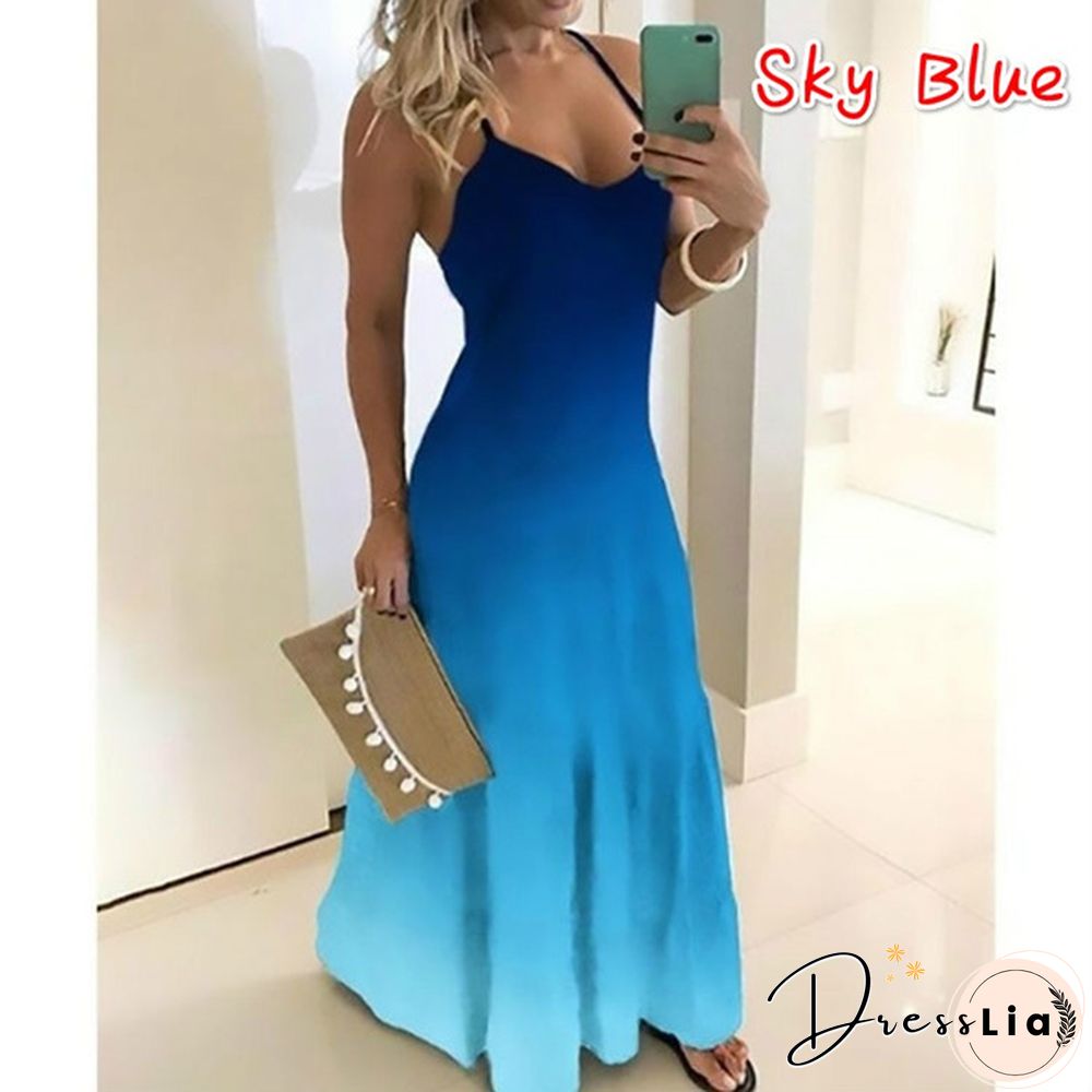 Plus Size Fashion Clothes Summer Dresses Women's Casual Sleeveless Halter Party Dress Ladies Deep V-neck Floral Printed Beach Wear Maxi Dress