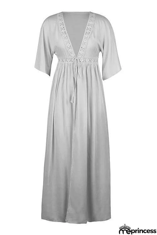 Crochet Lace Insert Long Cardigan