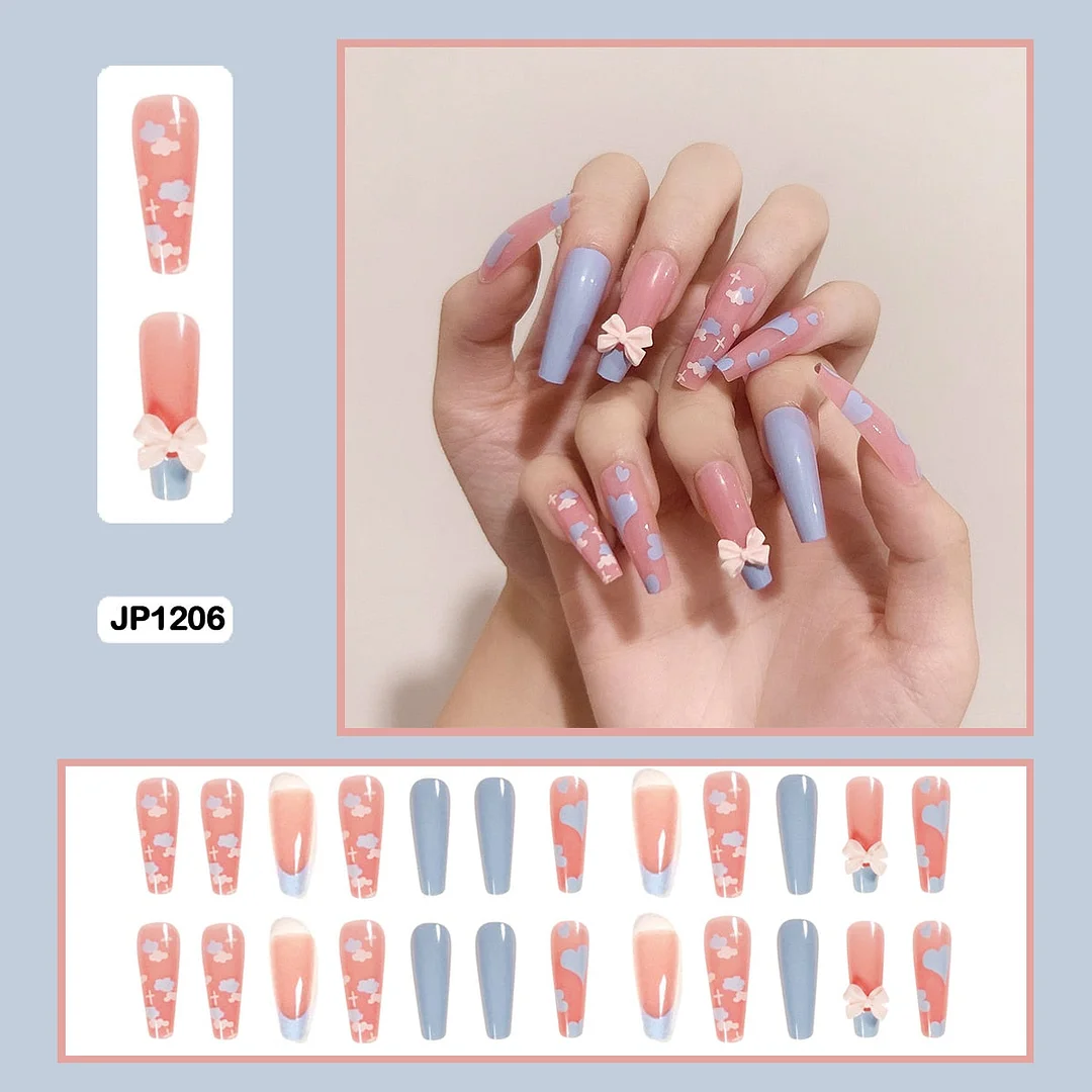 Butterfly Lovely Girl Nail Art Wearable Press On Fake Nails Tips With Glue And Sticker 24pcs/box With Wearing Tools As Gift-Nail Inspo