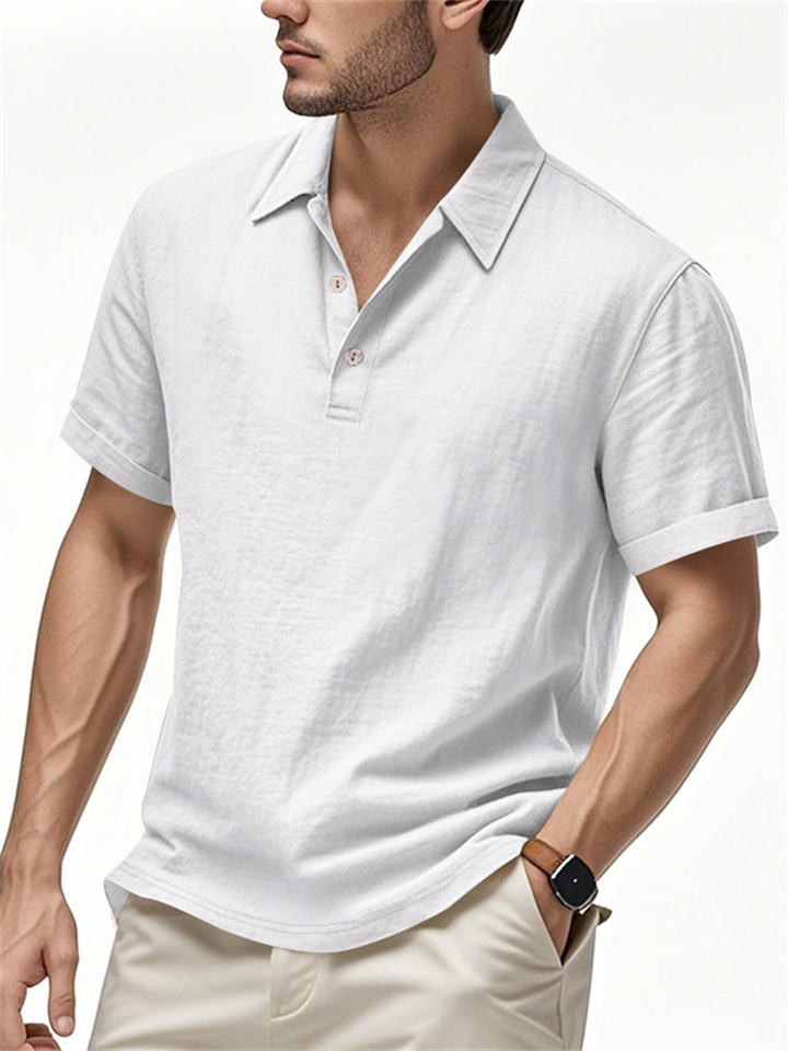 Summer Men's Casual Loose Linen Lapel Polo Shirt Short-sleeved Shirt