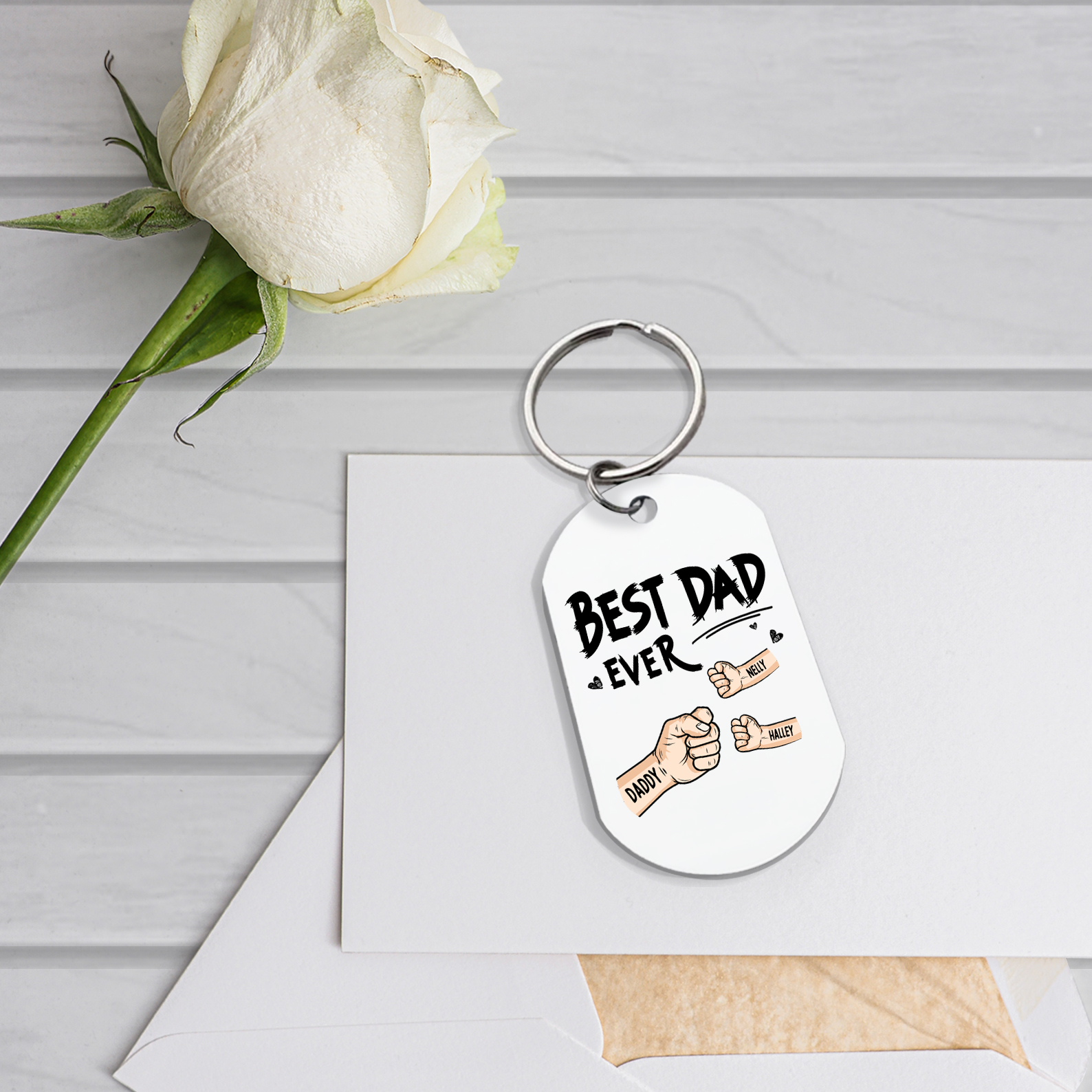 Personalised 3 Names Keychain Custom Fist Bump Keychain Father's Day Gift - Best Dad Ever-Jessemade AU